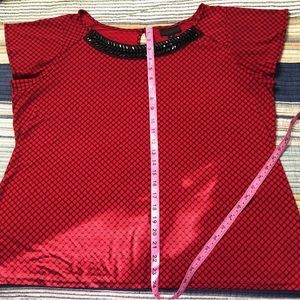 3 for $20 Worthington Holiday Red/black Blouse Black Beading EUC